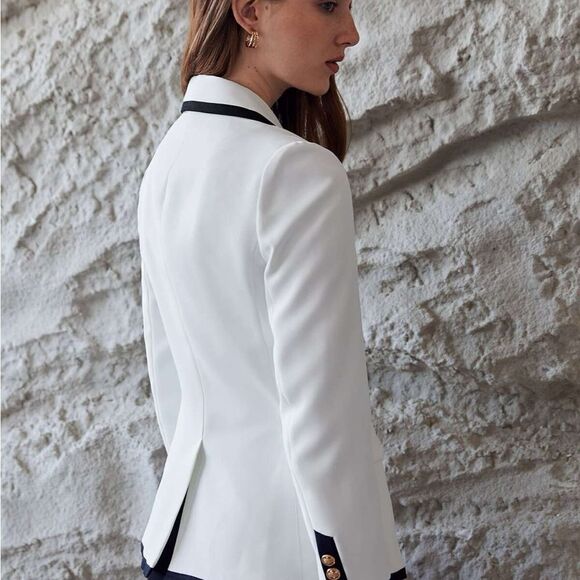 NEW CONTRAST BINDING DOUBLE BREASTED BLAZER - Picture 7 of 14